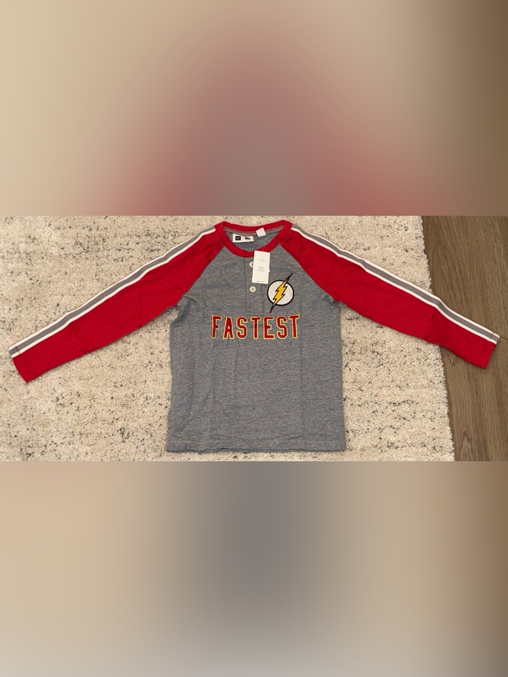 NWT Baby Gap DC Comics The Flash Fastest Raglan Henley Shirt Toddler 4 Years